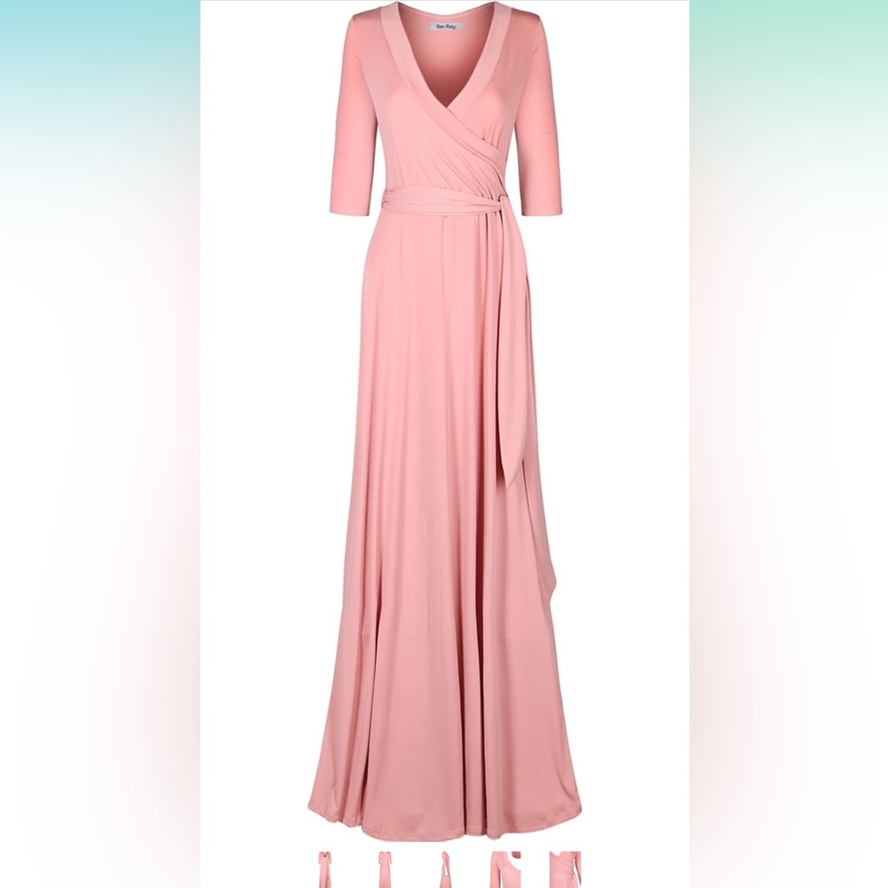Bon Rosy Women’s 3/4 Sleeve Deep V-Neck Maxi Faux Wrap Dress Size Medium